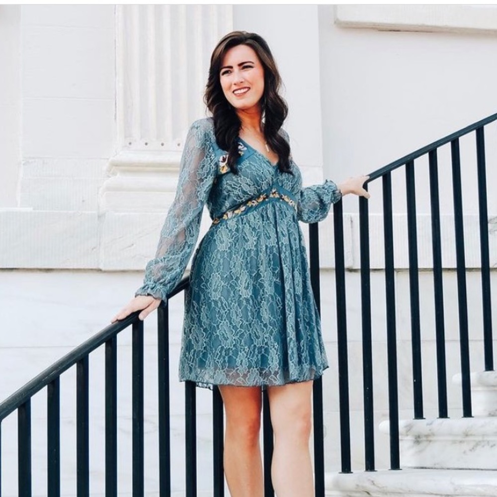 Blue long sleeve lace dress